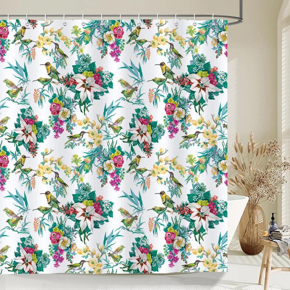Flower Butterfly Tulip Bath Curtain Waterproof Fabric Shower Curtains Floral Leaf Bathtub Screen for Bathroom Home Decor