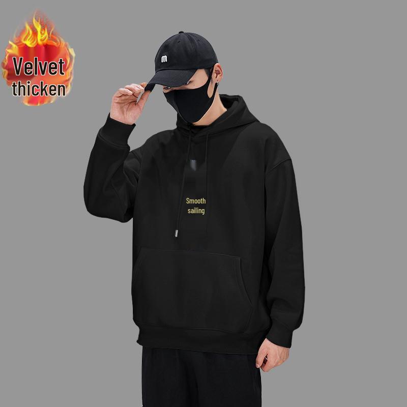Shawn Yue Fleece-Lined Hoodie: Men's Hong Kong Style, Autumn/Winter, Trendy Brand, Large Size, Versatile Shirt