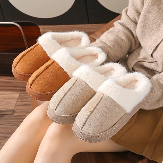 Cotton slippers women's autumn and winter indoor and outdoor wear home soft bottom plush warm feet couple cold-proof women's plush slippers
