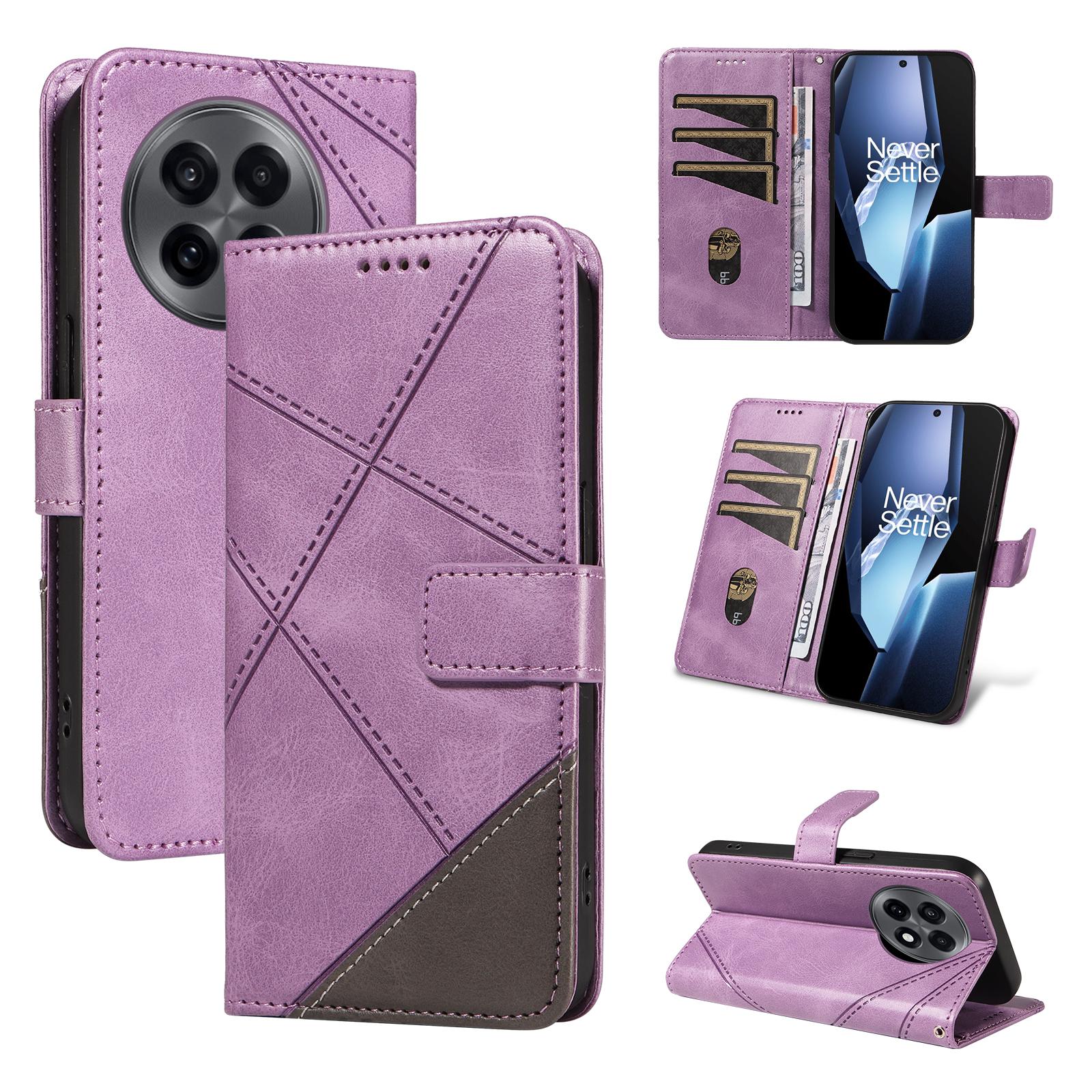 

Кожаный чехол для OnePlus 13R 5G/Ace 5 5G/5 Pro 5G, дизайн с геометрическими линиями, кошелек, чехол для телефона с ремешком на запястье Purple
