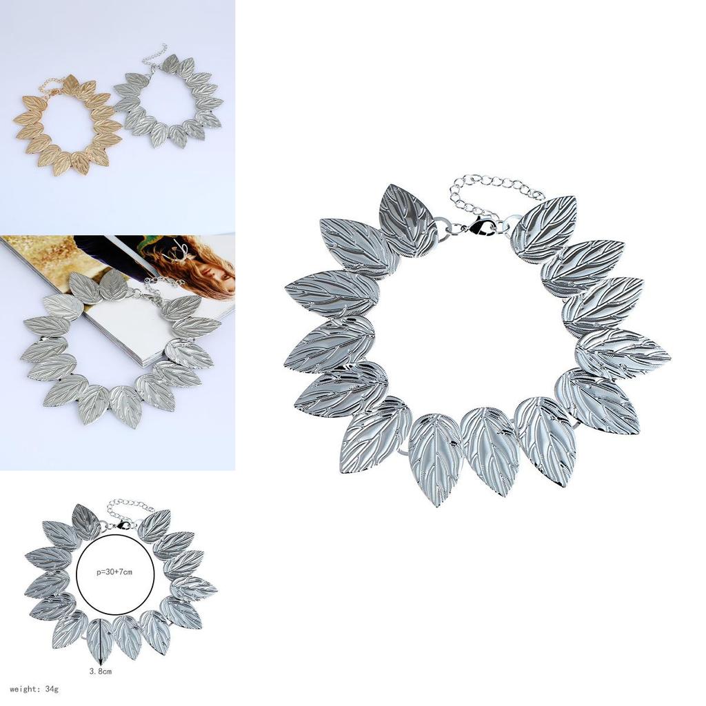 Colier Punk cu Frunză Metalică cu Lanț Ondulat Pentru Fashioniste și Cadou