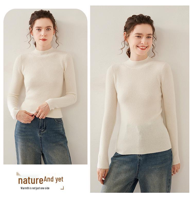 Women's Cashmere Knit Half-High Neck Sweater - Versatile Autumn/Winter Base Layer Top