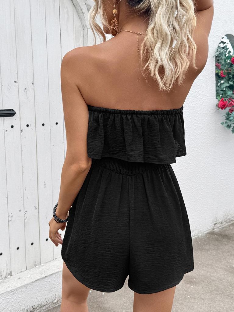 2026 Spring/Summer Women's Sleeveless Bandeau Ruffled Romper - European & American Holiday Style