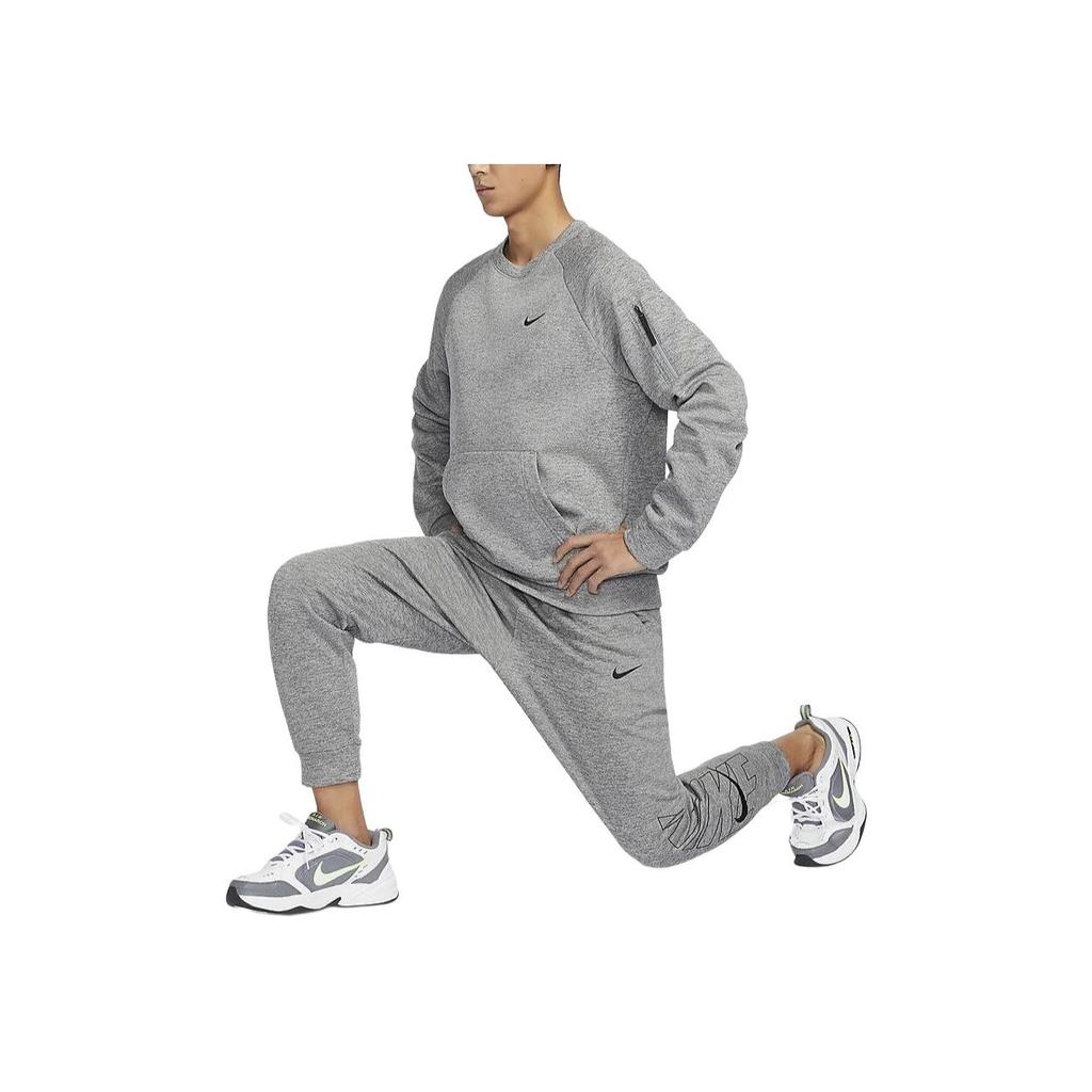 Nike Therma-Fit Solid Crew Neck Pocket Fleece Sweatshirt Men Sweatshirt Gray FB8506-063