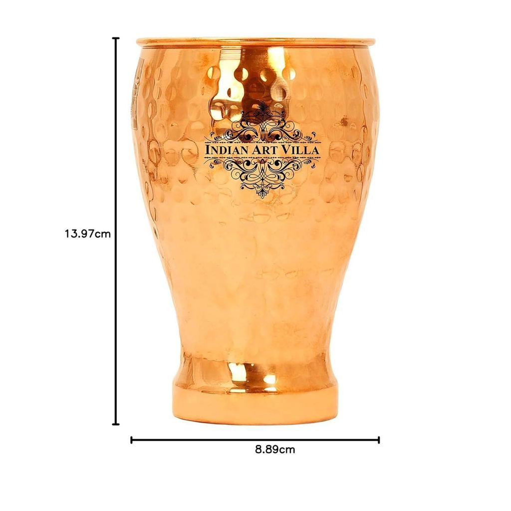 Copper Glass Tumbler, Hammered Design, Drinkware, 430 ML, Pack of 4