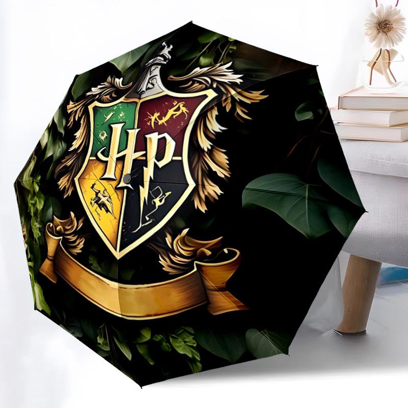 1pc Hogwarts Crest Auto Folding Cute Umbrella - Compact 8-Rib Design, Durable Plastic & Iron, Perfect Gift for Friends & Family, Outdoor Umbrella, Fas