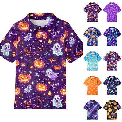Kids Casual Short Sleeve T-Shirt with Halloween Print for Everyday Wear
