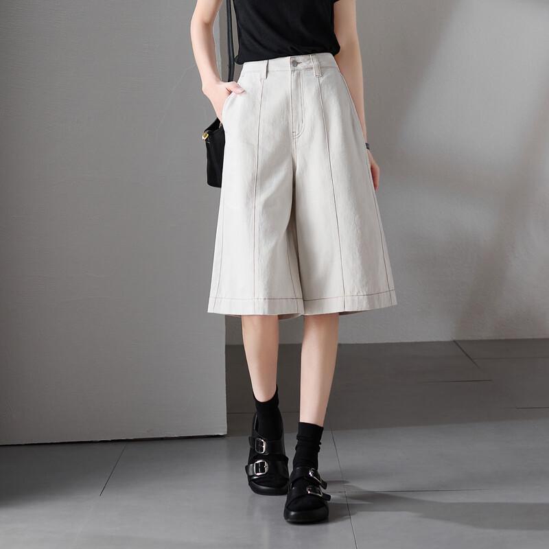 SOFSIL Women s Linen Blend Wide-Leg Bermuda Denim Shorts M