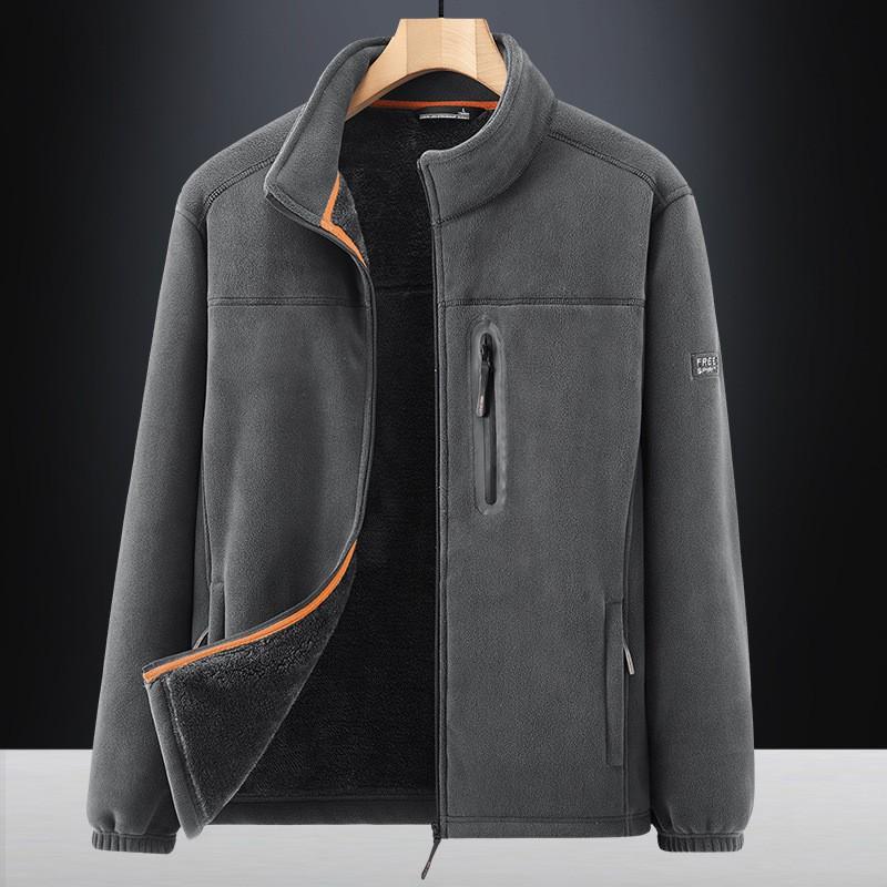 Mens Fleece Jacket Winter Thick Warm Stand Collar Outdoor Casual Zipper Front Loose Fit