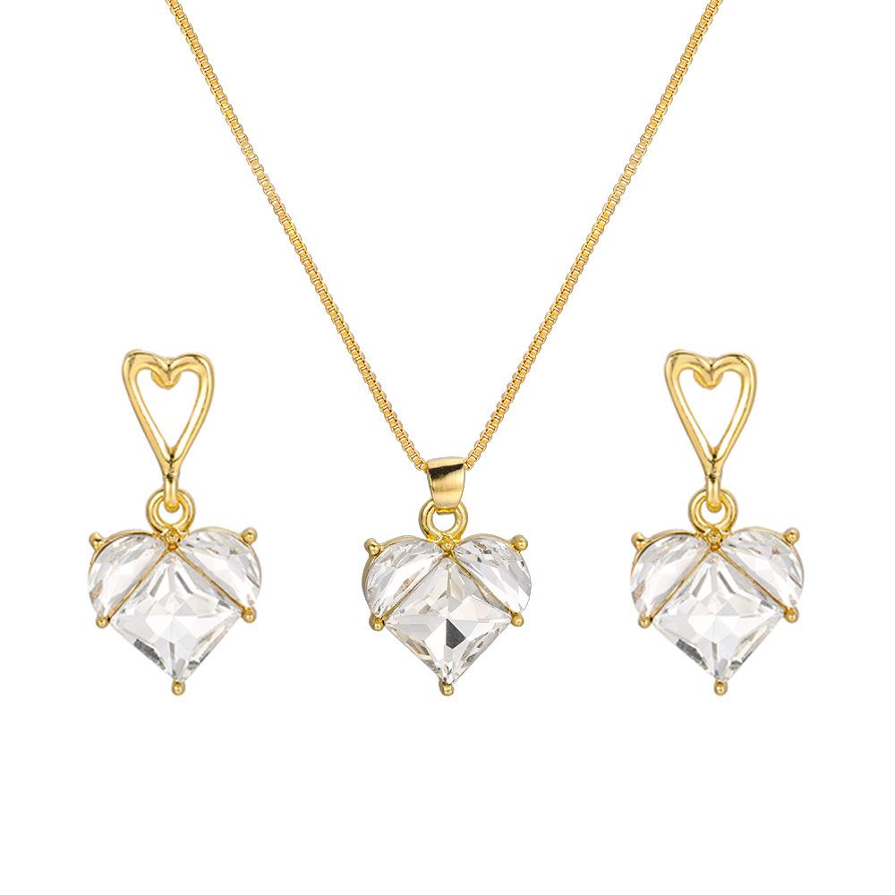 

Cute Romantic Pink Heart Crystal Pendant Necklace for Women Temperament Fashion Collarbone Chain Stud Earrings Jewelry Set Gift