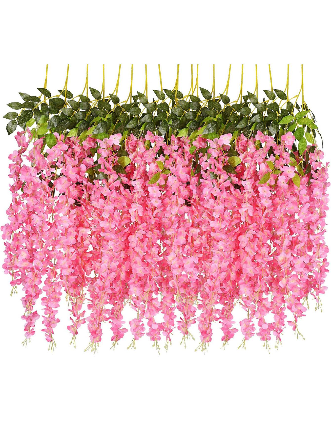 

12 шт. искусственных цветов, подвесные гирлянды из искусственных цветов глицинии, шелковая лоза, ротанг, длинная гирлянда, украшение для дома и улицы, свадебной вечеринки 12pcs розовый
