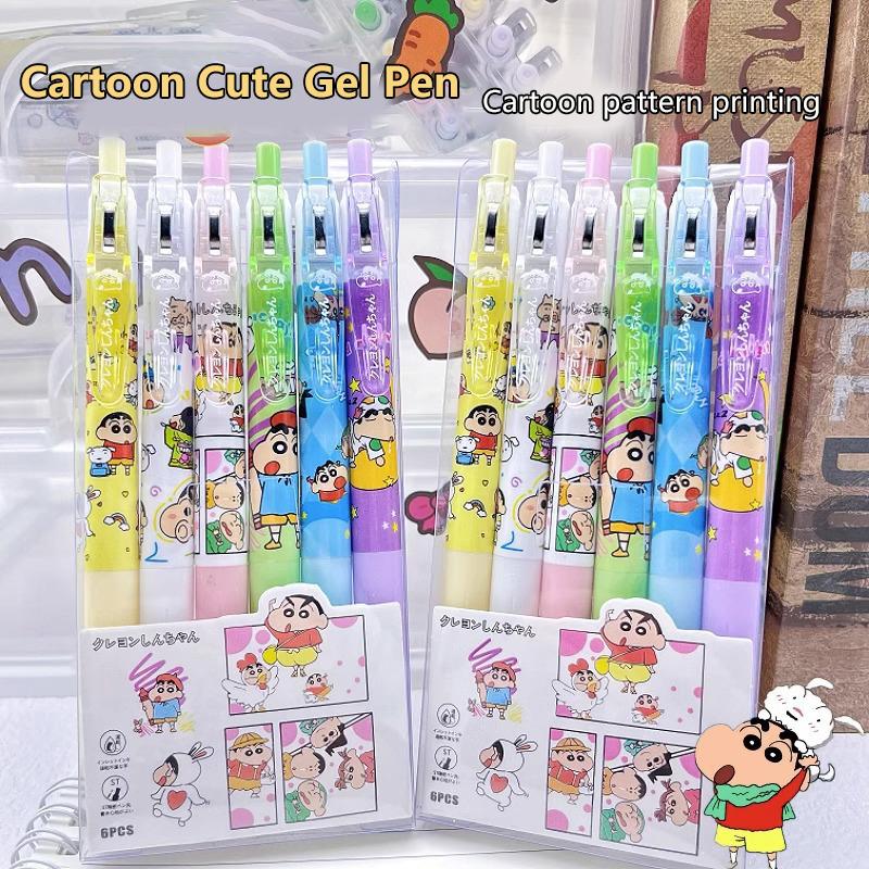 6Pcs Cartoon Crayon Shin-Chan Pressing Neutral Pen Kawaii Children Writing Pen Quick Drying Gel Pen Student Stationery Gift
