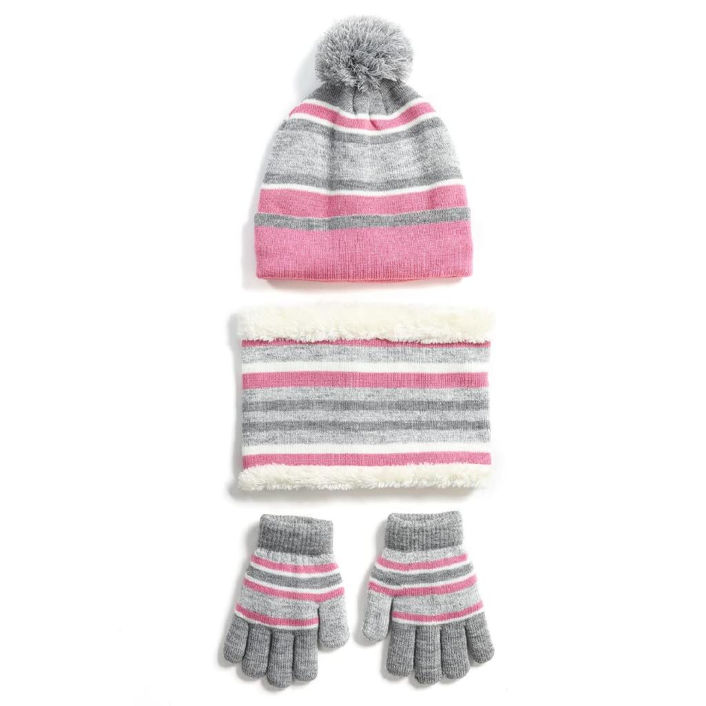 TRIWONDER Knit Neck and Gloves Set for Boys and Perfect for Outdoor and Travel Fleece 3-Piece Cap, Warmer, Girls, Winter, Skiing, Snowboarding,