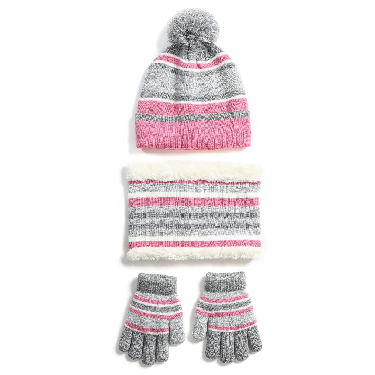 

TRIWONDER Knit Neck and Gloves Set for Boys and Perfect for Outdoor and Travel Fleece 3-Piece Cap, Warmer, Girls, Winter, Skiing, Snowboarding,