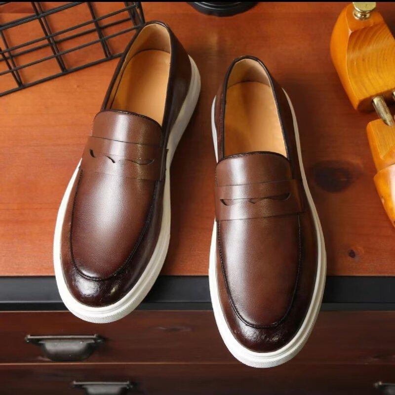 Fashion Men Casual Vulcanized Shoes PU Black Brown British Style Outdoor Driving Travel Business Loafers Size 38-48 Men Shoes