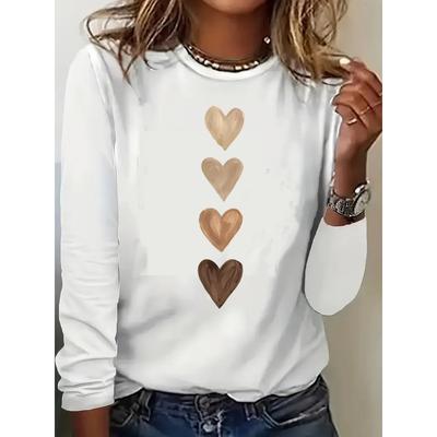 Fashion Gothic Love Heart Printed Long Sleeve Shirt Vintage T Shirt Women's Print T-Shirt Crew Neck Top Tee Tshirt Casual