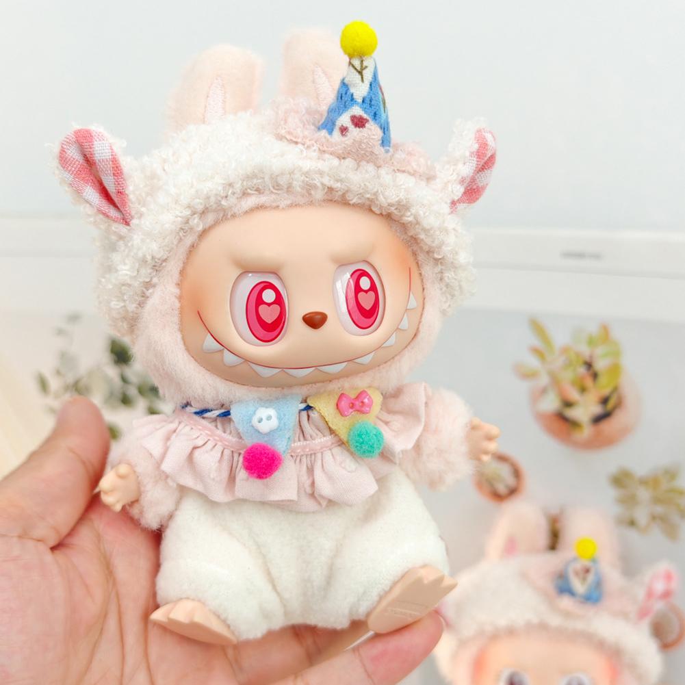For Labubu V1 V2 Idol Cute Doll Clothes Fashion Sweater Outfit Accessories Sitting Party Pink White Striped Sweater Cup Clothing