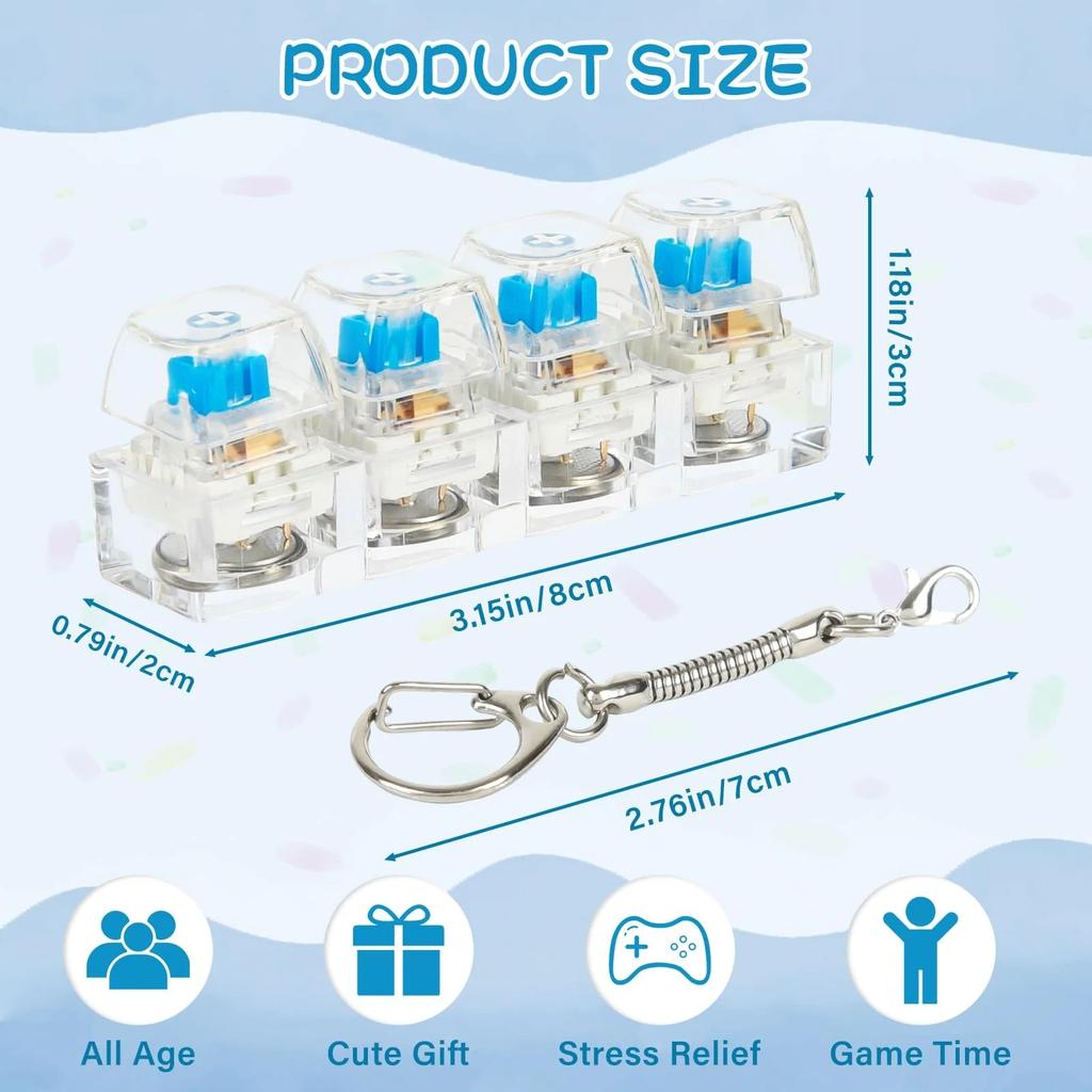 Latest Led Keyboard Keychain Fidgeting Plaything Crystal Clicker Tactile Toy Stress Reducing Keyboard Keychain Adult And Children'S Gift