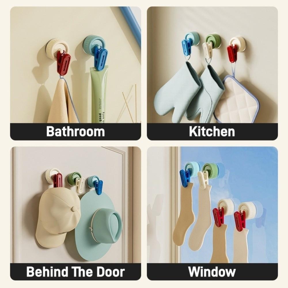 Wall Mounted No Drill Hook Space Saving Drying Sock Clip Hat Clip Suction Cup Storage Clip  Kitchen