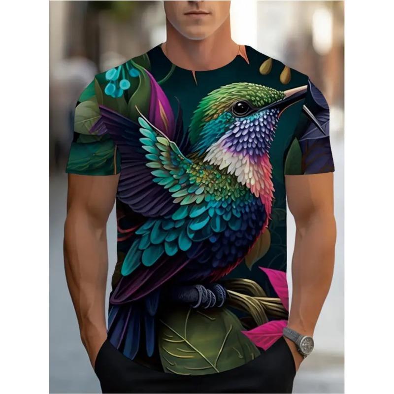

Мужская футболка с 3D-принтом колибри, повседневная, с коротким рукавом, круглым вырезом, из дышащей полиэстеровой ткани, летний стиль 6XL