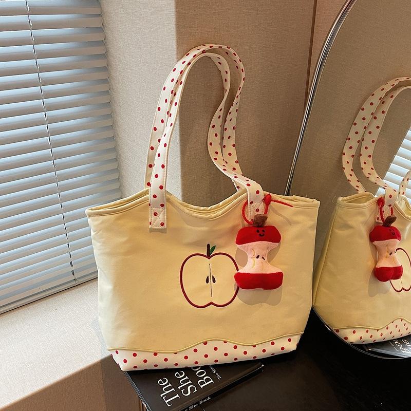 Cute Cartoon Apple Shoulder Bag Female Niche Design Casual Tote Bag Commuter Polka Dot Make-up Bag