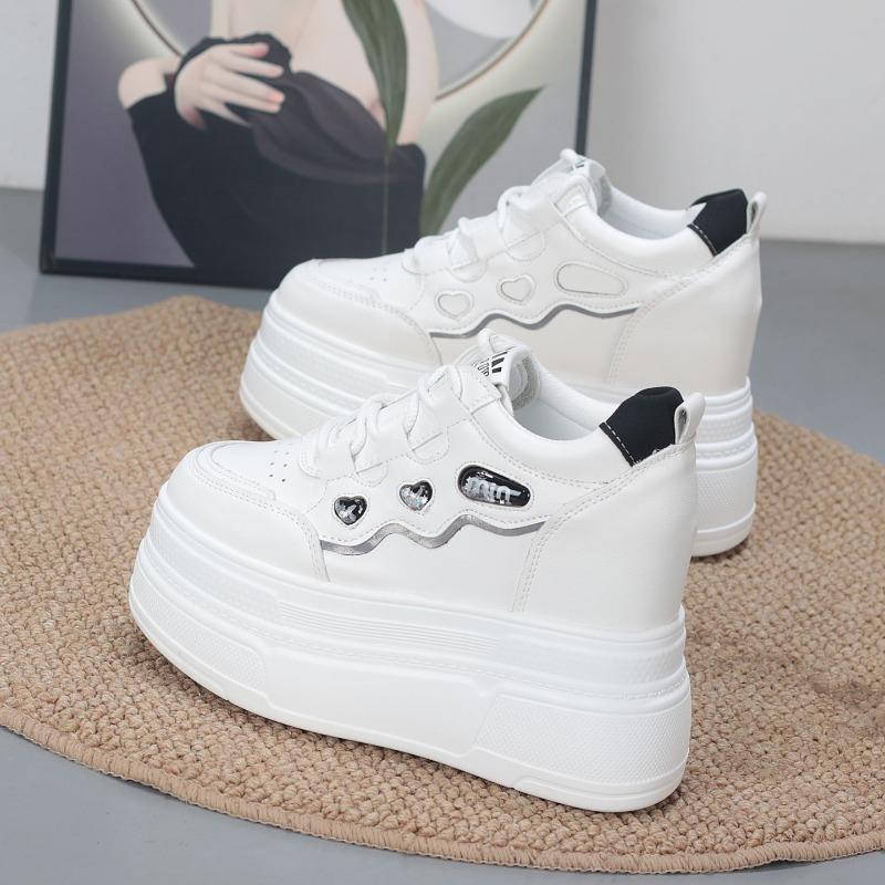 Fashion 10CM Genuine Leather Comfy Breathable Hidden Heel Flats Skate Board Platform Wedge Sneakers Vulcanized Chunky Shoes
