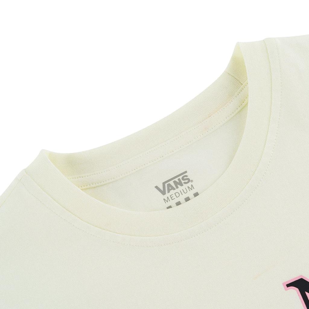 Vans Zábavné módní dámské tričko s krátkým rukávem s potiskem kočky, denní, off-white VN000NJWFS8