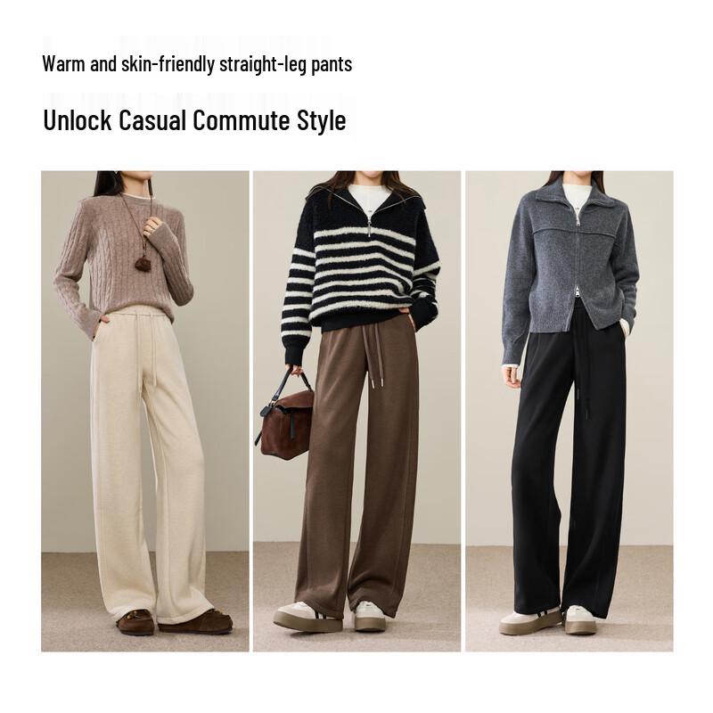 ESE-Y Women's Acetate Wool Fleece-Lined Straight-Leg Pants