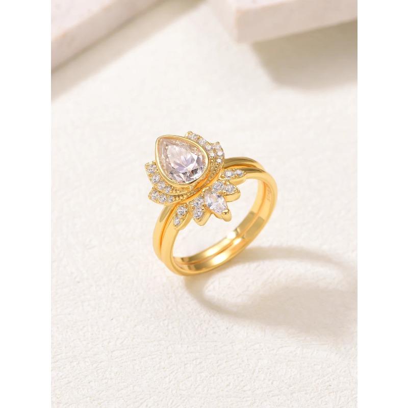 

Набор колец из стерлингового серебра S925 с муассанитом 1.5CT в форме капли воды, ювелирное изделие с золотым покрытием 18 карат, подходит для подарка, подарок на день рождения 5 золотистый