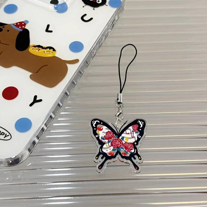Unique Butterfly Phone Lanyard Colorful Butterfly Wristlet Keychain Bracelets for Women Girls Acrylic Animal Keyring
