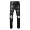 Trendy High-street Men’s Slim-fit Ripped Jeans with Silver Patches – Men’s Trousers, Skinny Fit