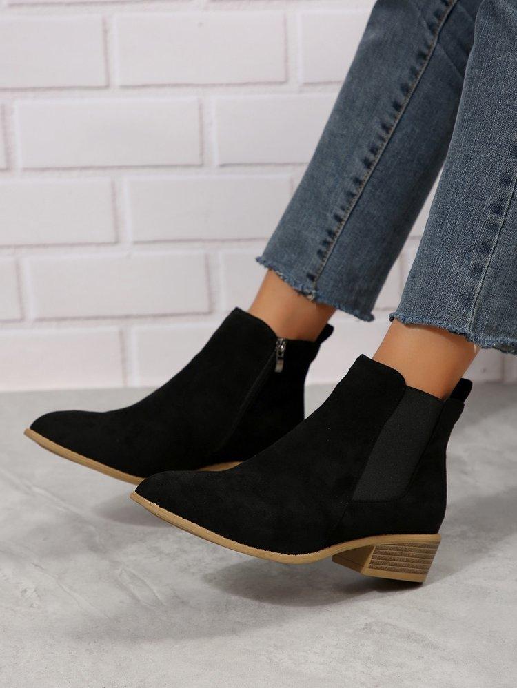 

Женские короткие ботинки большого размера Новые модные замшевые ботинки на квадратном каблуке Короткие ботинки на боковой молнии Повседневная универсальная женская обувь 42