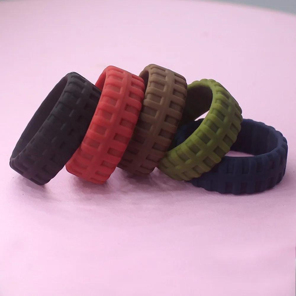 Men'S Breathable Silicone Ring with Tire Pattern - Casual Style, Single Piece