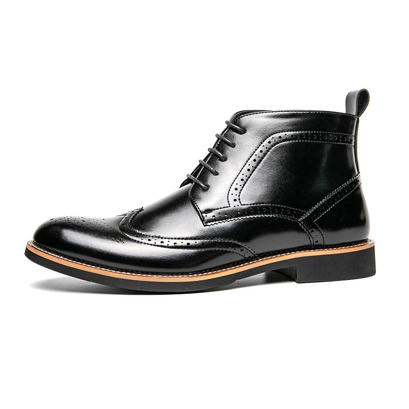 Fashion Italian Style Men's High Top Brogue Shoes Trend Design Men's Workwear Shoes Winter New Ankle Boots Lace Up Pointed Style