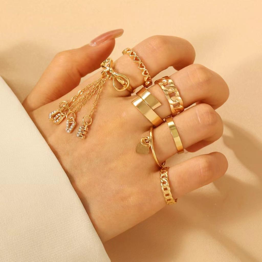 High-quality new ins style set ring, fashionable and creative, simple and good-looking electroplated joint ring 2026 wholesale