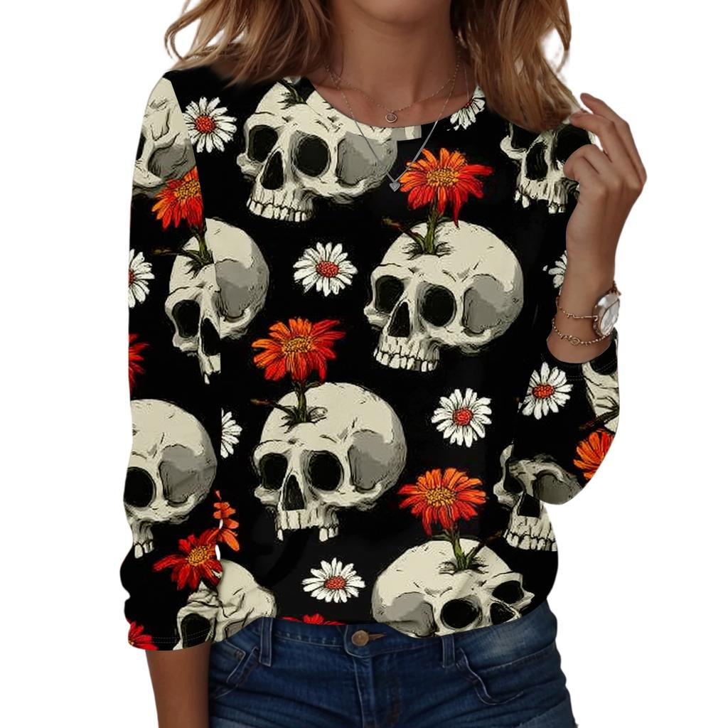 Women's Casual Long Sleeve Print Crewneck Top