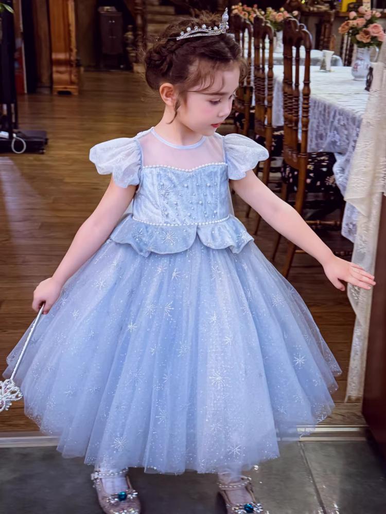 Girls' Princess Dress Summer Dress 2026 New Children's Puff Mesh Bubble Sleeve Dress Girls' Birthday Dress