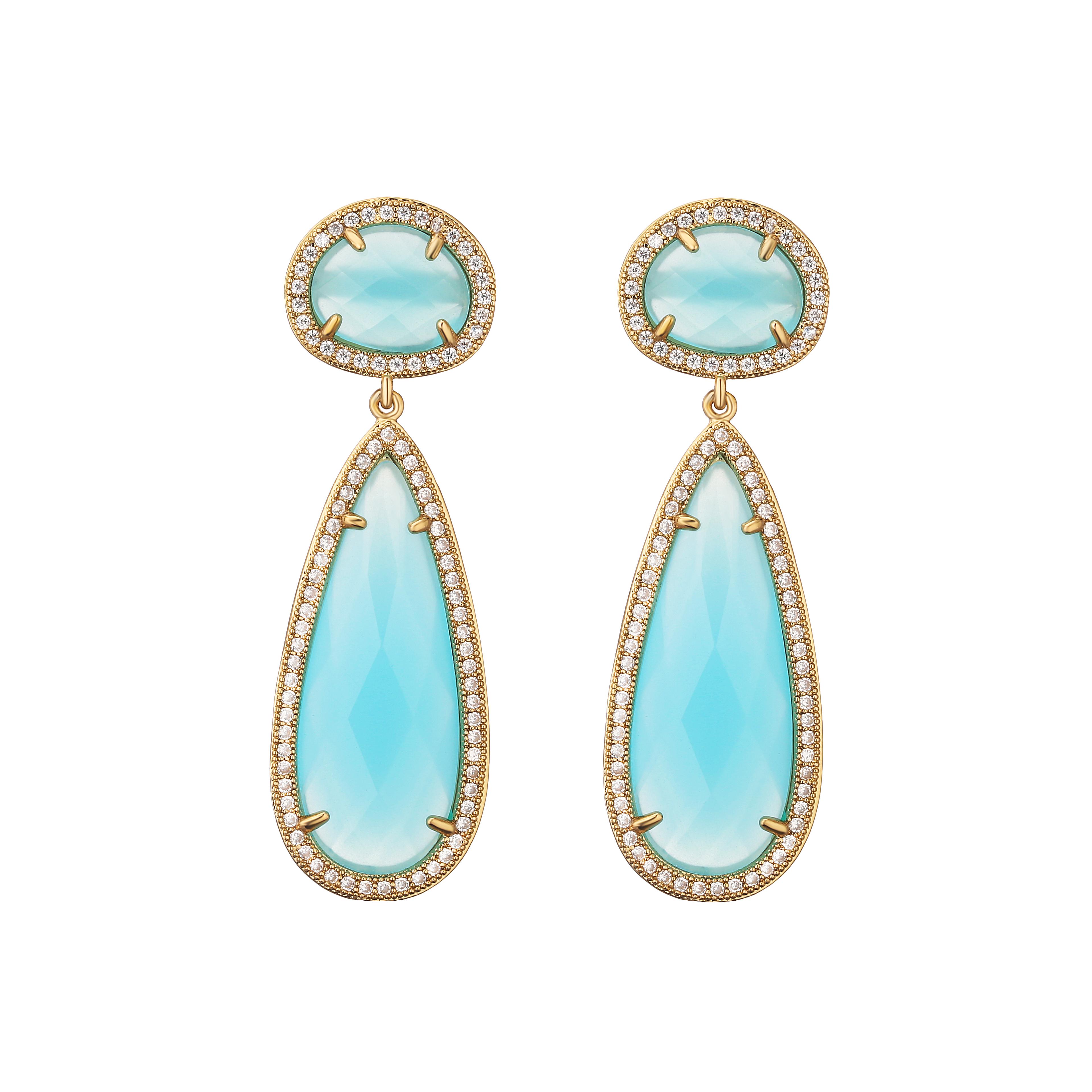 

HECHENG, Transparent Stone Dangle Earrings for Women Trendy Charm Geometric CZ Statement Drop Earrings Bohemia Zircon синій