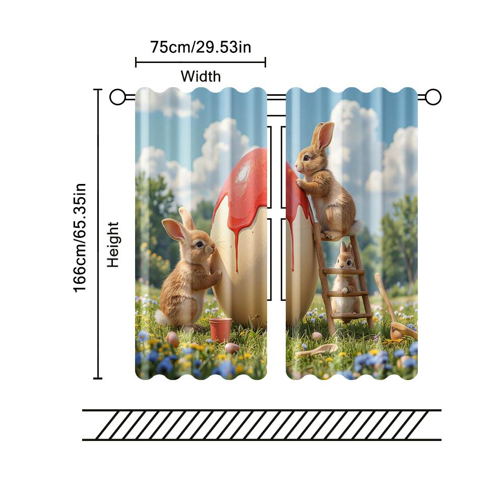 2 Pcs   Filtering Curtains (excluding Rods   Non-movable   Without Batteries) White Rabbits and Eggsbackgroundsuitable for Use In