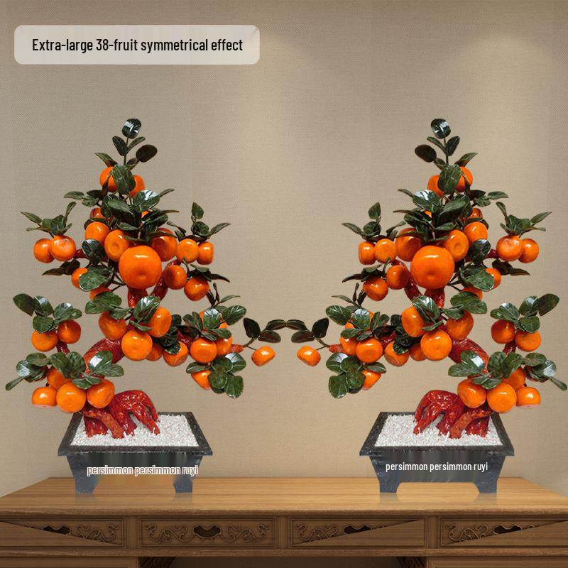 Jade Carved Persimmon Tree Ruyi Ornament - New Chinese Style Decor for Living Room or Entrance