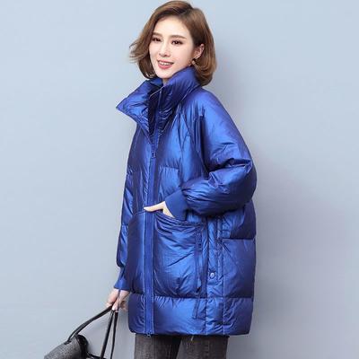 Giacca Invernale da Donna Stile Coreano in Piuma e Cotone Spessa Calda Larga con Collo Rialzato Lunghezza Media Capospalla