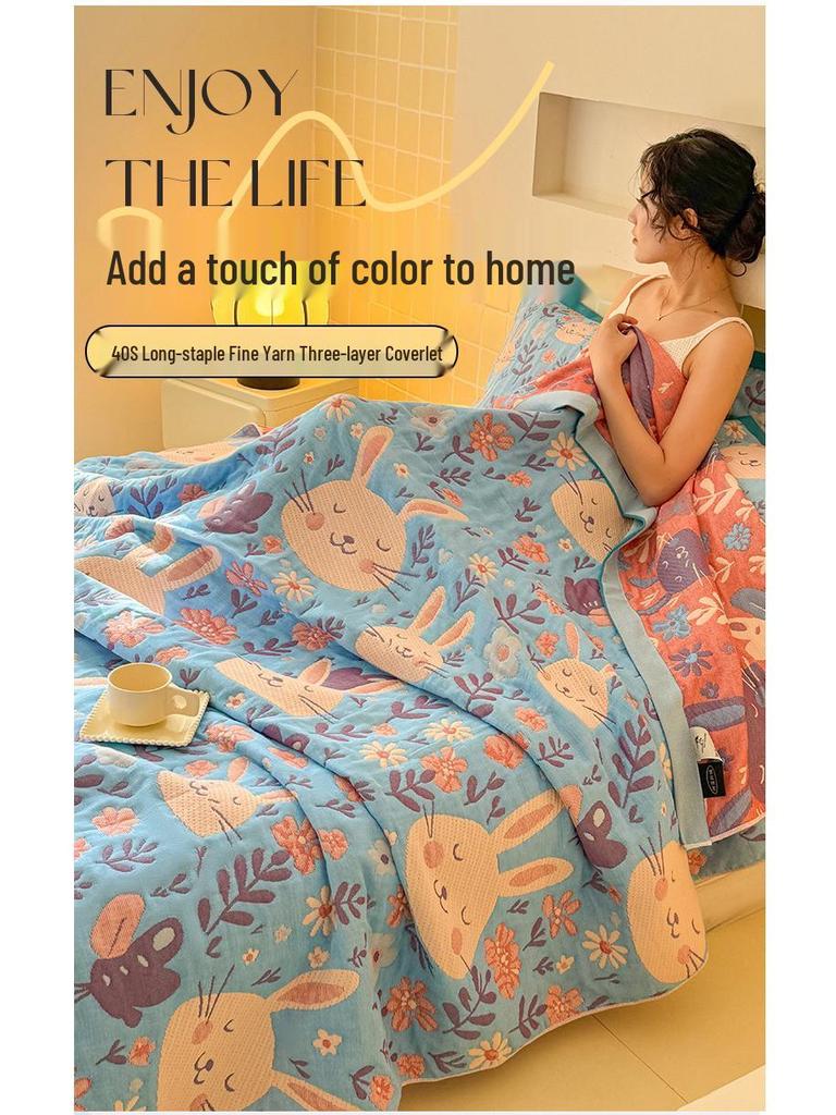 Three-layer Cotton Gauze Blanket - Versatile for Office Nap, Sofa, Air Conditioning, and Summer Quilt Uses
