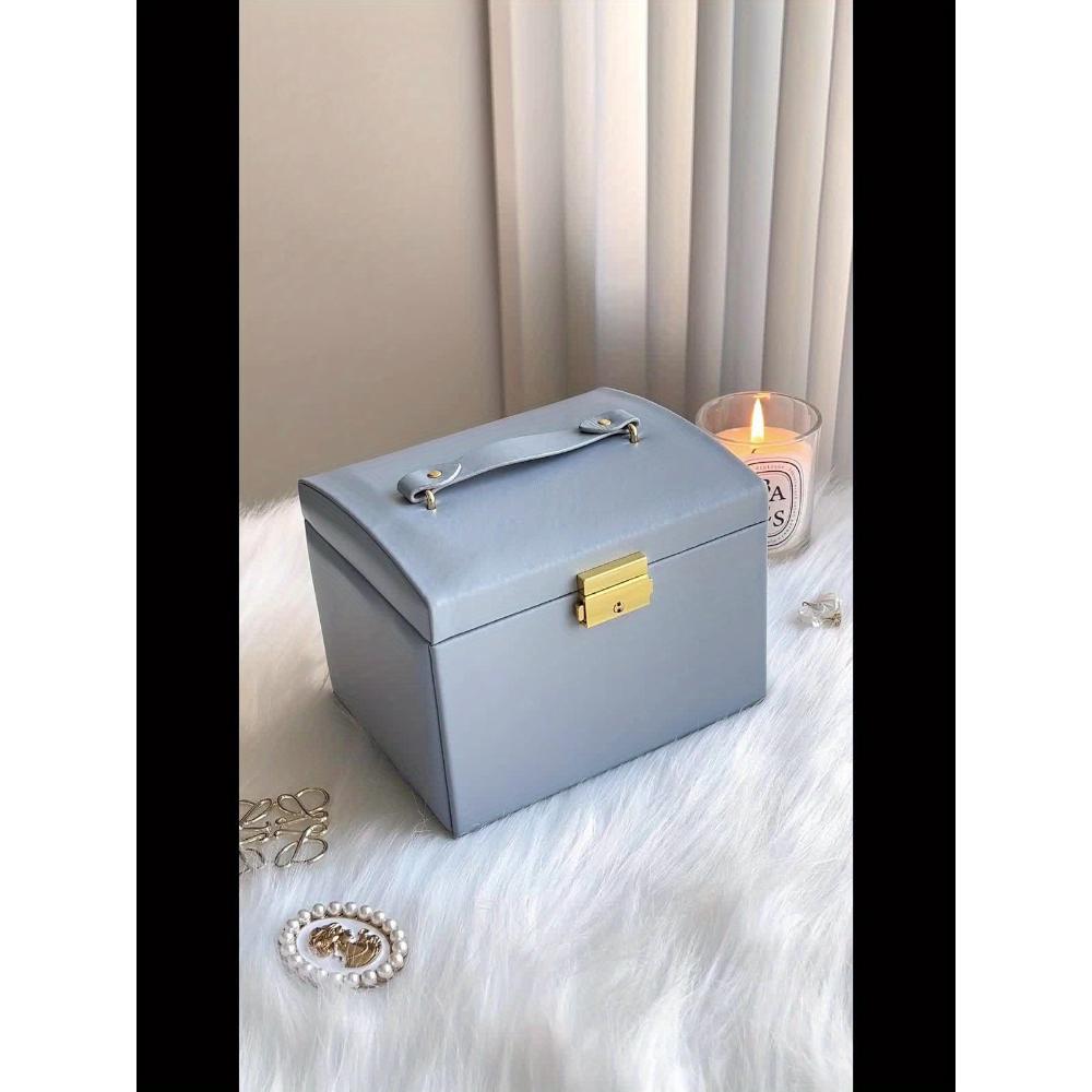 Faux Leather Jewelry Box Waterproof Storage Box with Mirror Double Drawer Fit Necklace Ring Earrings Watch and Hair Accessories