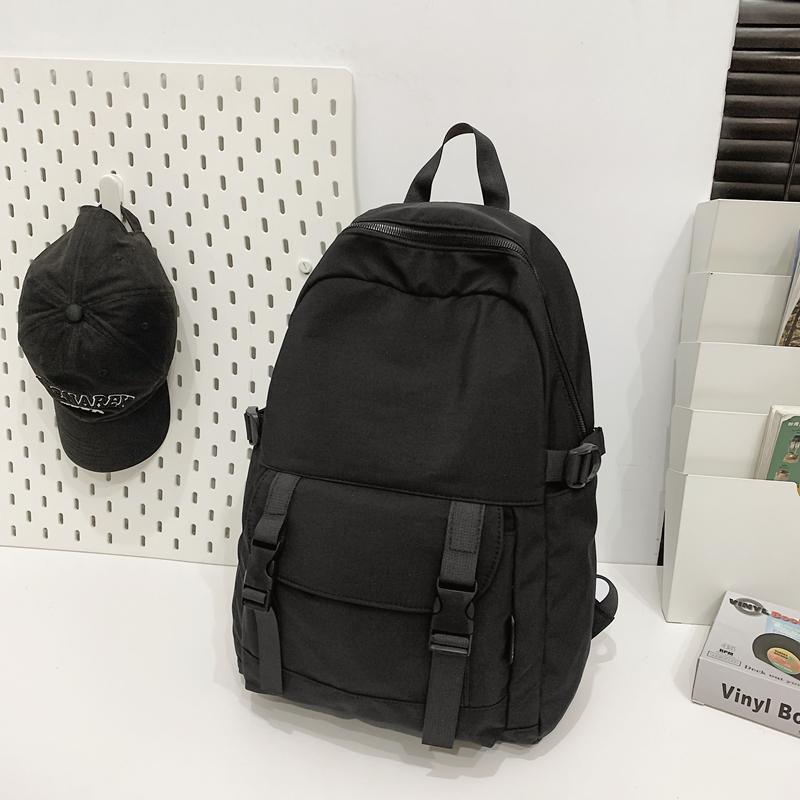 Solid Color Backpack Men's Nylon Waterproof Large Capacity Lightweight Travel Backpack Student School Bag