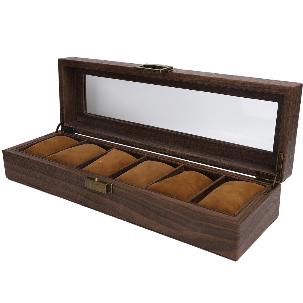 6 Grids Watch Display Box Portable Wooden Watch Storage Box Holder Jewelry Gift Case