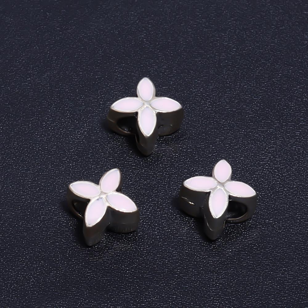 10Pcs/Lot 9.5×9.5mm Alloy Drop Oil Beads Colorful Four Petal Flower Large Hole Loose Beads For Diy Bracelet Necklace Jewelry