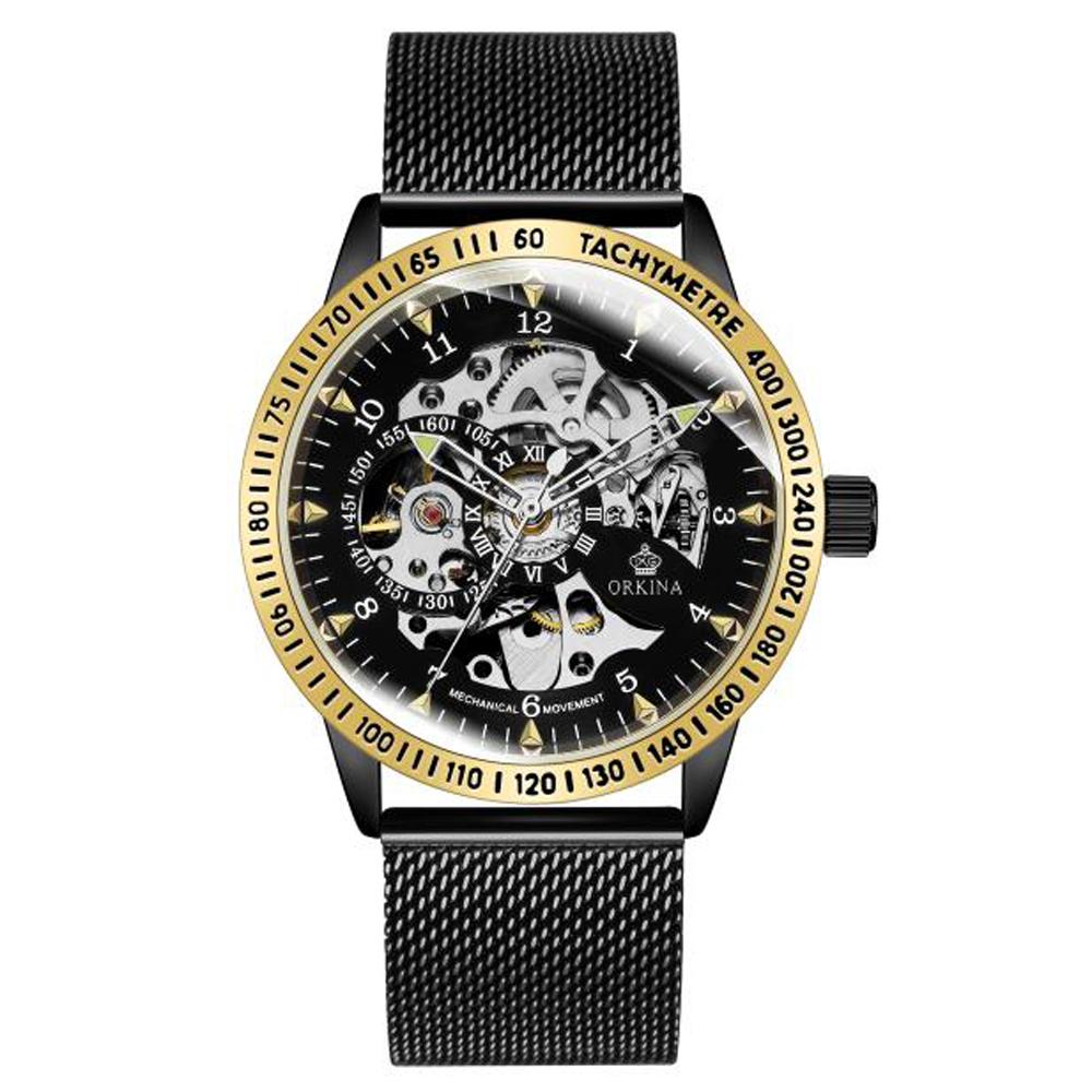 ORKINA Fashion Luxury Top Brand Mens Mechanical Watches Silver Black Self-Wind Automatic Wristwatch Male Clock Relogio Masculino