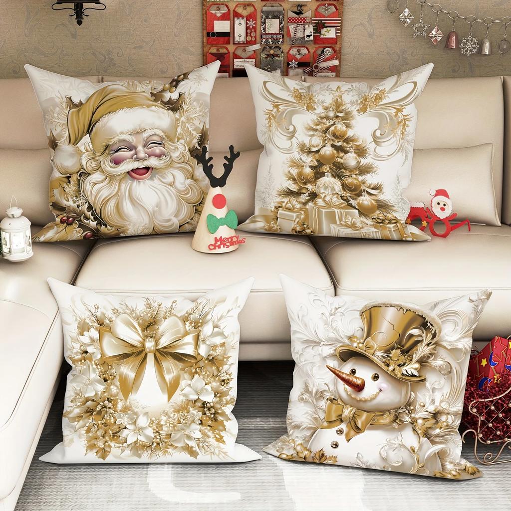 Christmas Decoration Pillowcase New Year Gift Santa Claus Garland Snowman Pattern Home Room Decoration Sofa Cushion Cover