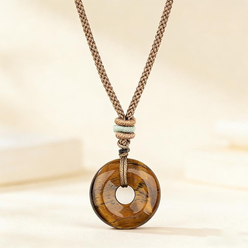 Collar de Piedra Amatista Ojo de Tigre Natural Unisex Cordón Trenzado Hecho a Mano Ajustable Energía Positiva Curación Accesorios para el Cuello