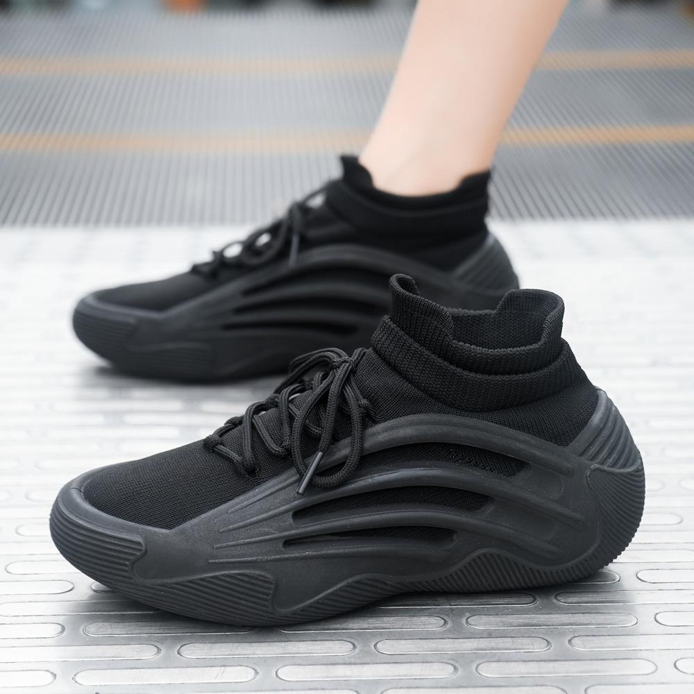 Shoes Fly-woven Mesh Breathable Sports Shoes Shoes and Socks Integrated Height Increase Comfortable Lazy Coconut Shoes